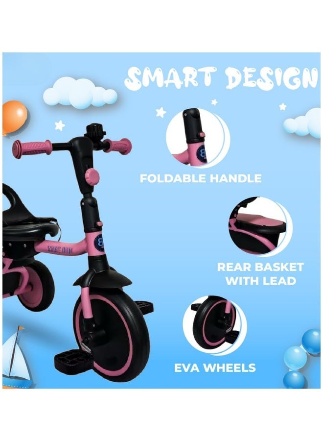 DAT Toddler Tricycle with Adjustable Parent Push Handle, Seat Belt & Rear Basket, EVA Wheels, Steel Frame, Age 1–3 Years, 25 kg Capacity (Approx. 64 x 41 x 96 cm) - Image 2